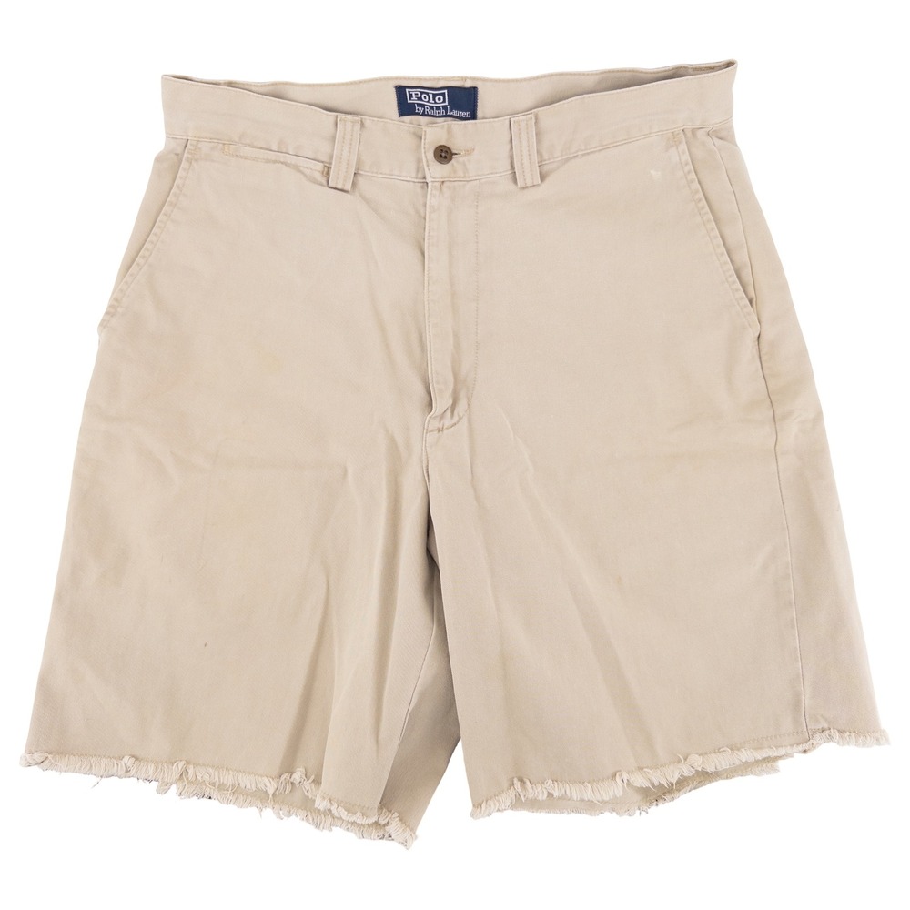 Vintage Polo Ralph Lauren Mens 32 Chino Shorts Tan Made in USA Cut Off Raw Hem